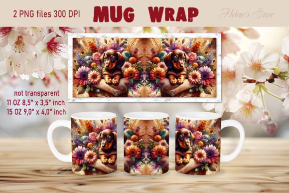 Charming Dachshund Dog Mug Wrap for Crafts Graphics