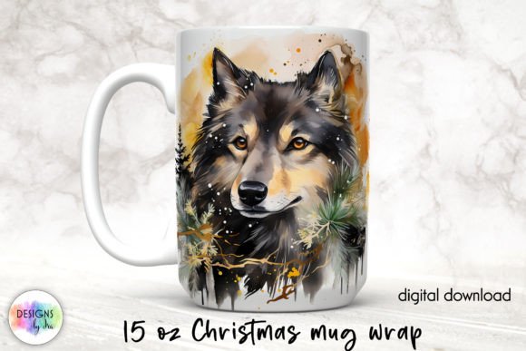Elegant Christmas Wolf Mug Wrap for Graphics and Crafts
