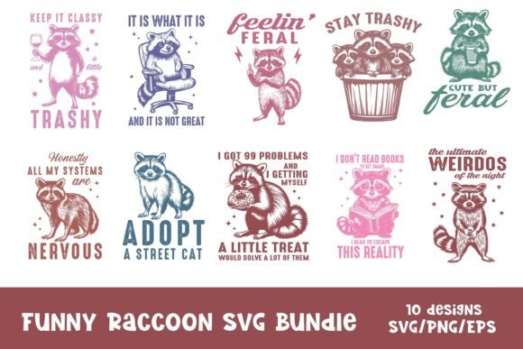 Vintage Funny Raccoon SVG Bundle for Crafts and Graphics